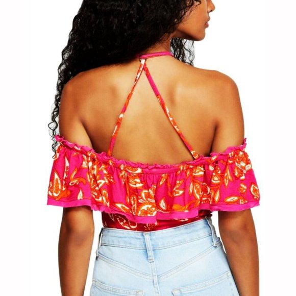 Free People Cha Cha Off-The-Shoulder Top Raspberry Sorbet Fuchsia Hot Pink XS - Picture 7 of 14